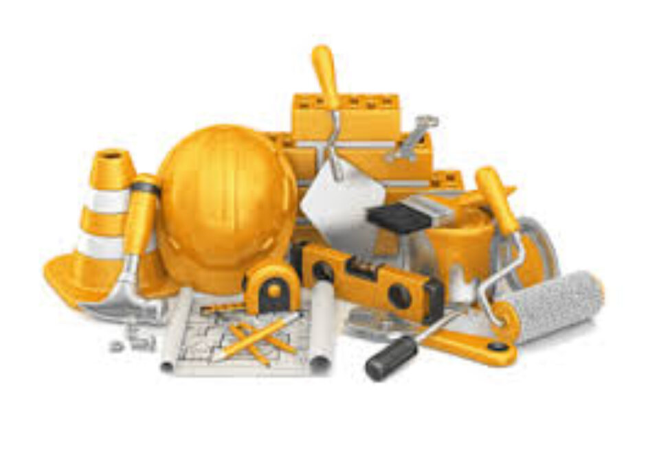 A group of construction tools sitting on top of each other.