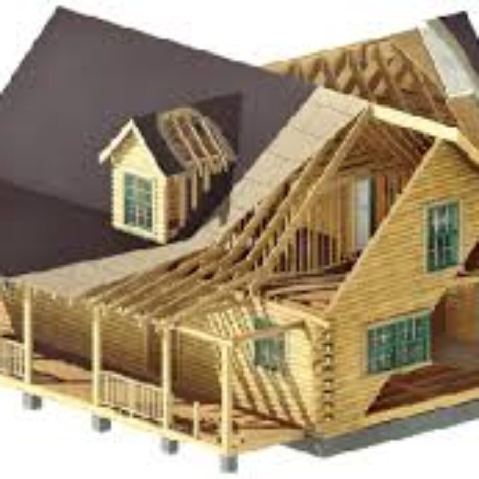 A model of a log cabin with the roof up.