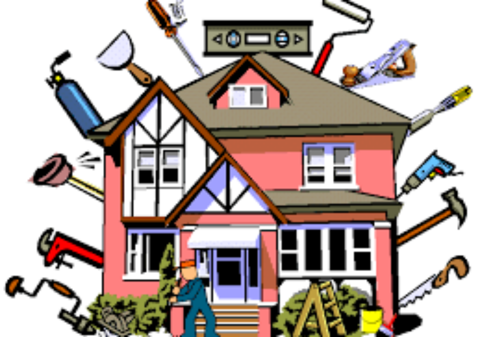 A cartoon of a house with many tools around it