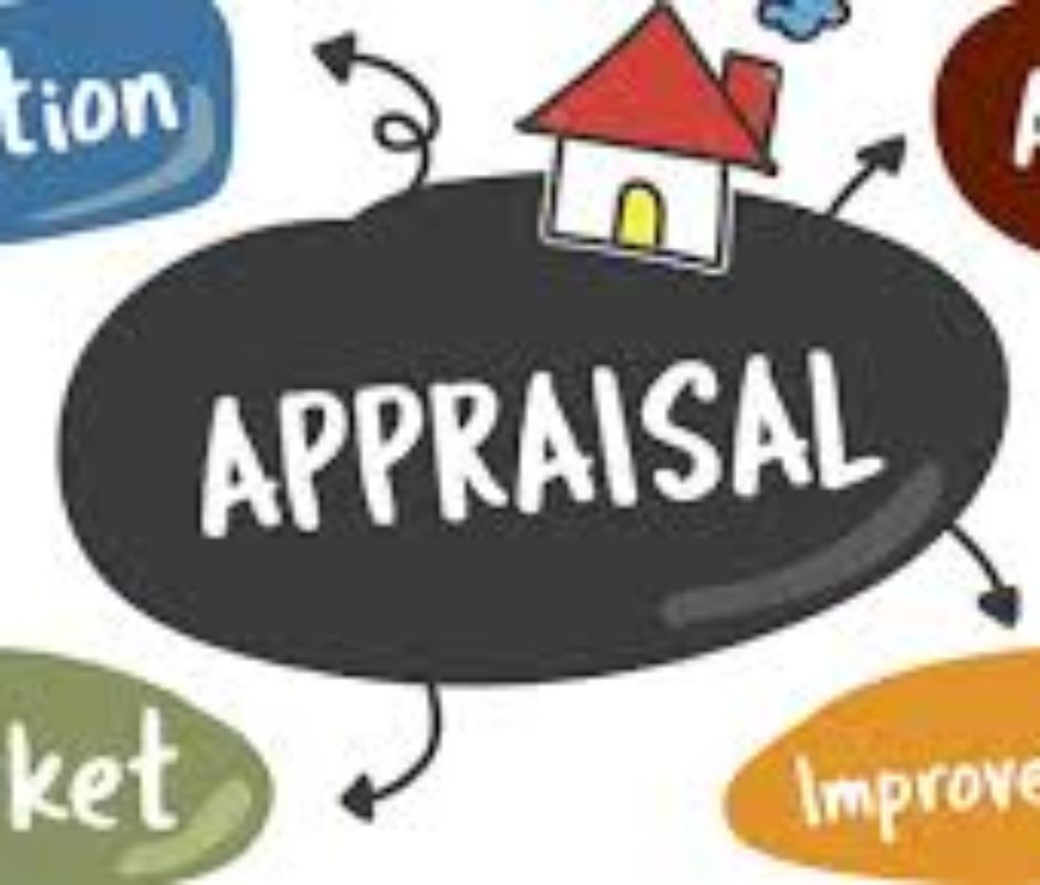 A picture of an appraisal sign with arrows pointing to it.