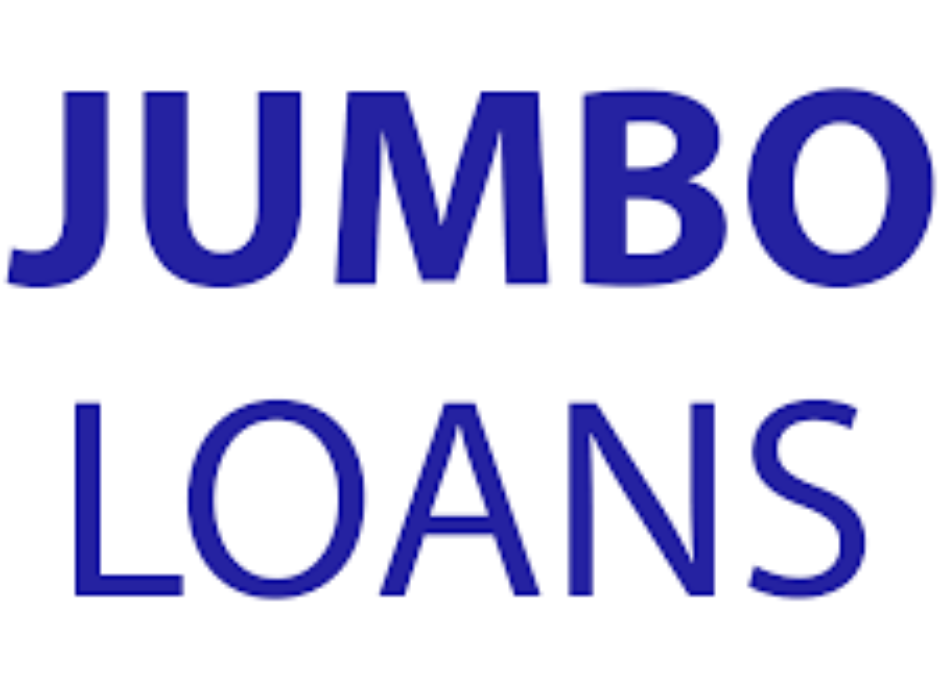 A blue and white logo for jumbo loans