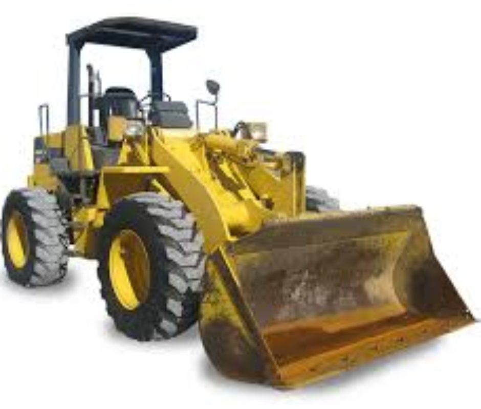 A yellow and black tractor with large front end loader.