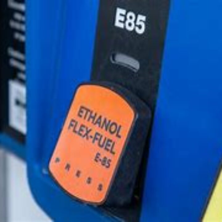 A close up of the ethanol flex fuel button on an e 8 5 gas pump.