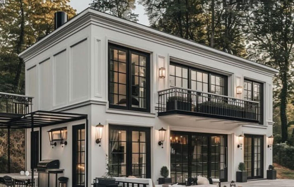 A large white house with lots of windows.